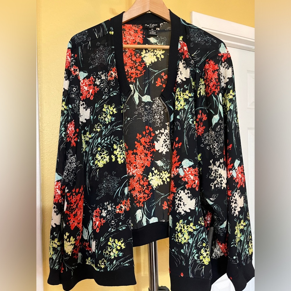 Sheer Floral Bomber Jacket